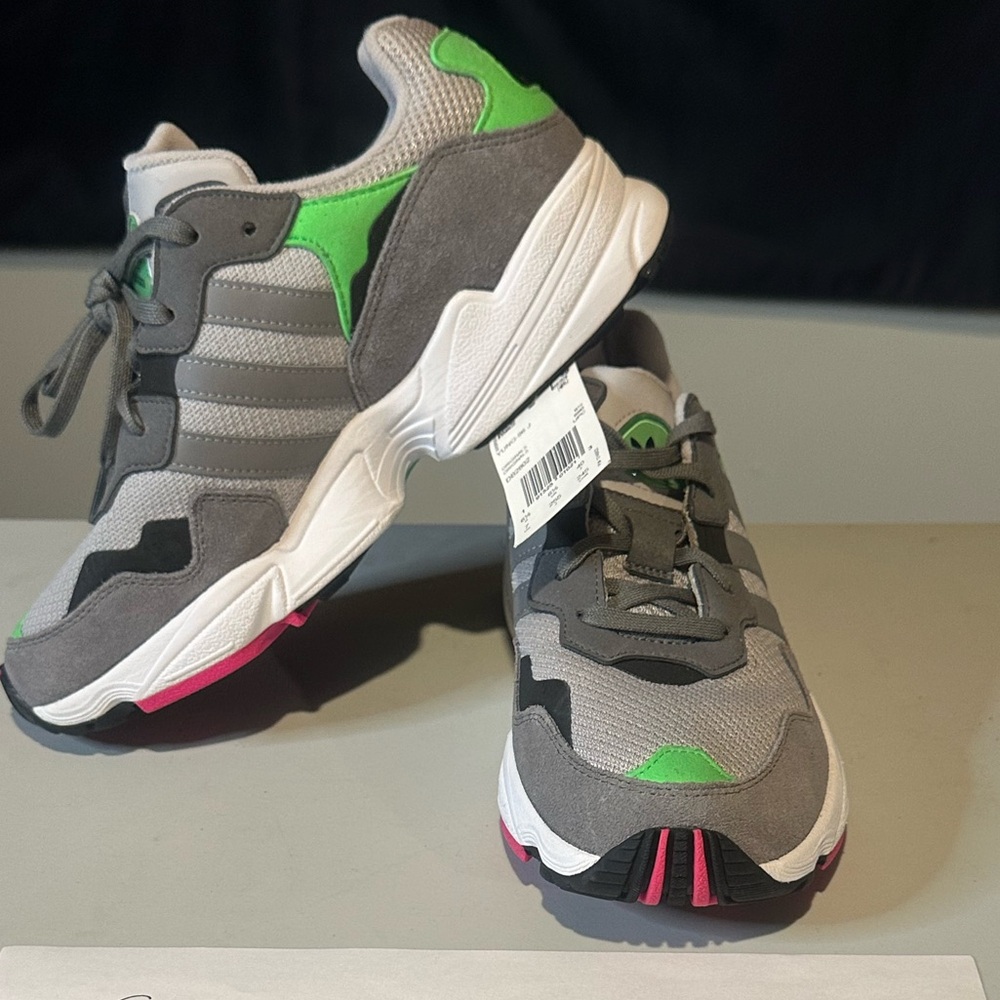 adidas Kids Gray and Neon Green Sneakers